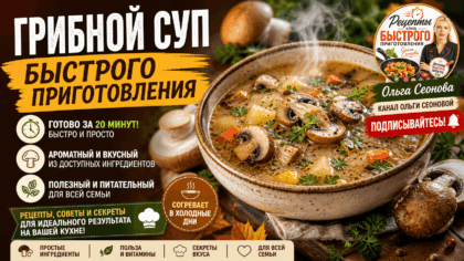 Грибной суп быстрого приготовления | Просто и легко