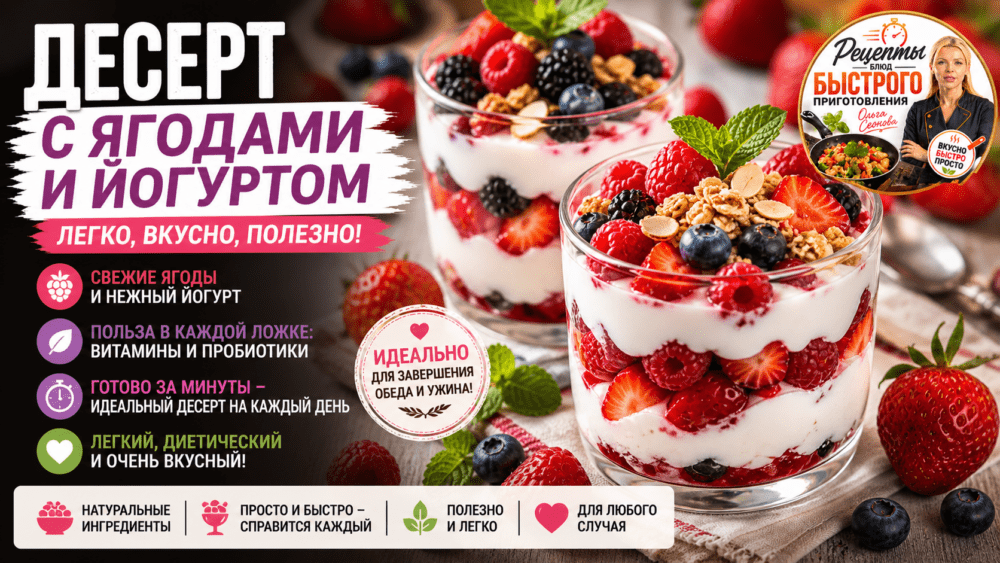 Десерт с ягодами и йогуртом | Быстро и вкусно