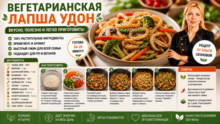 Лапша удон с овощами — простой вегетарианский рецепт на каждый день