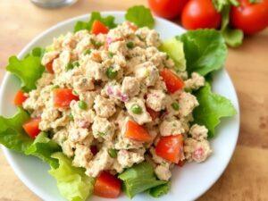 Витаминный салат с тунцом, свежими овощами и оливковым маслом