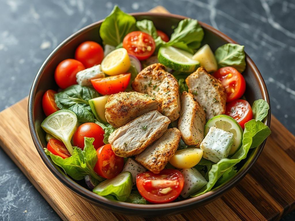 Салат цезарь с курицей оригинальный с фирменной заправкой и пармезаном