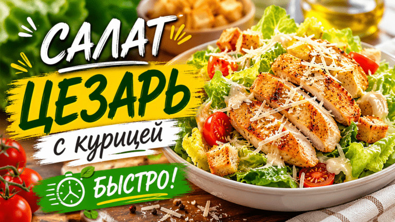 Салат цезарь с курицей быстро — классический рецепт с хрустящими сухариками