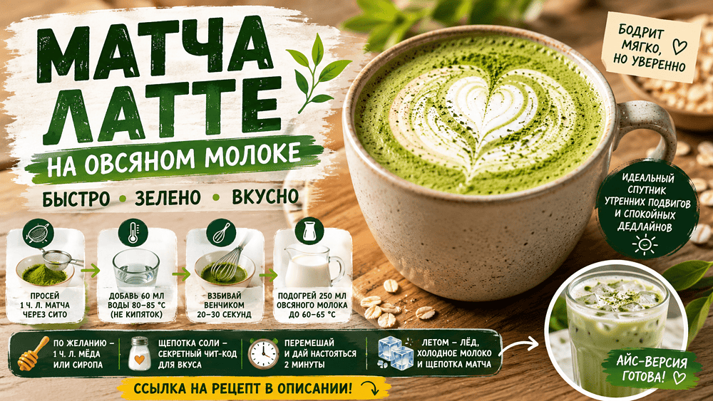 Как приготовить матча латте дома на овсяном молоке быстро и без хлопот