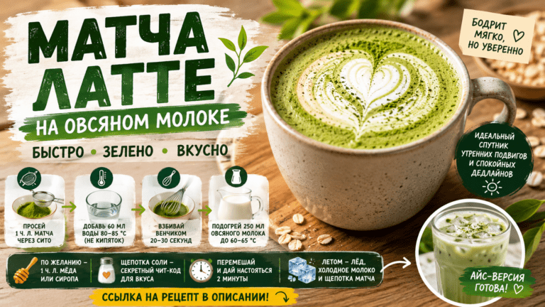 Как приготовить матча латте дома на овсяном молоке быстро и без хлопот